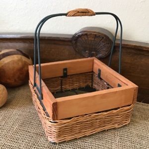 Vtg wicker, wood and metal basket